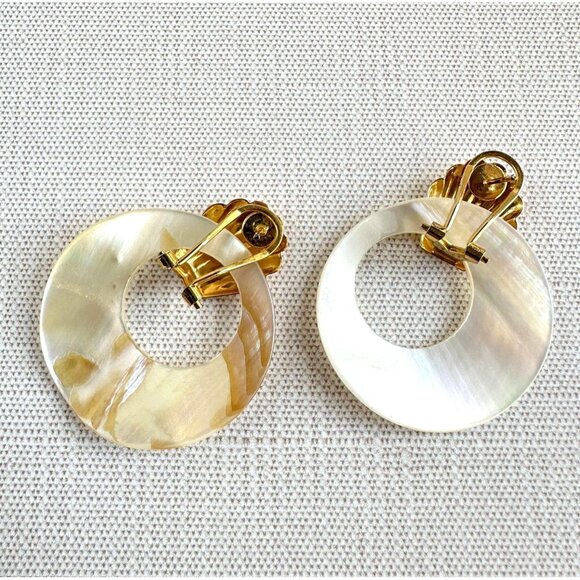 Gold-Tone Shell Earrings For Pierced Ears, Optional Mother Of Pearl Door Knocker - Picture 4 of 8
